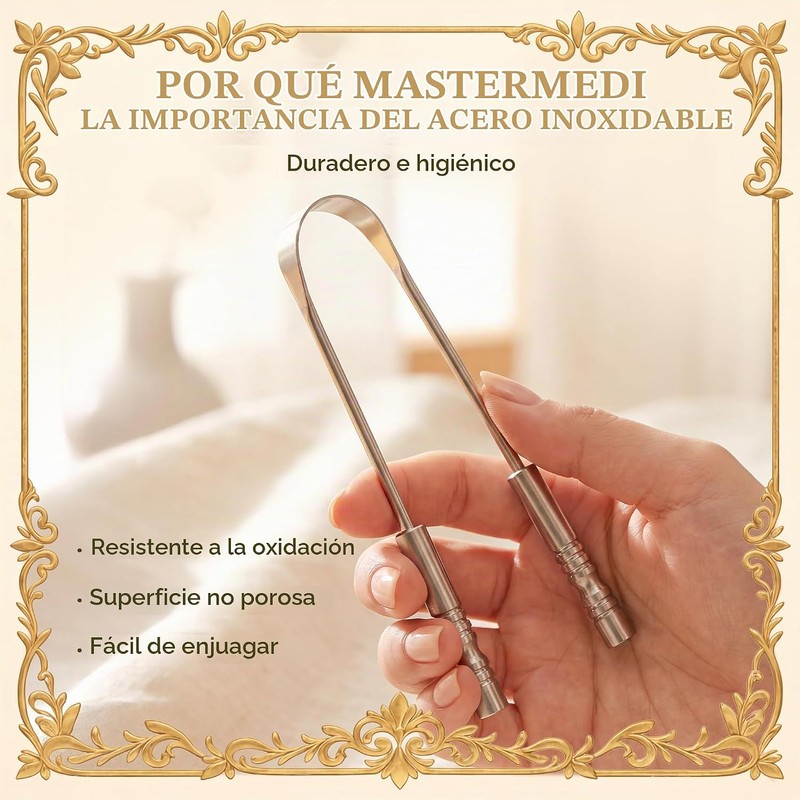 Rascador de lengua de acero inoxidable MasterMedi MMTC01 para aliento