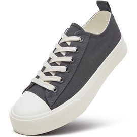 ZGR Womens White Canvas Sneakers,Classic Black Canvas Shoes,Casual Fashion Sneakers(Dark Grey.US9.5)