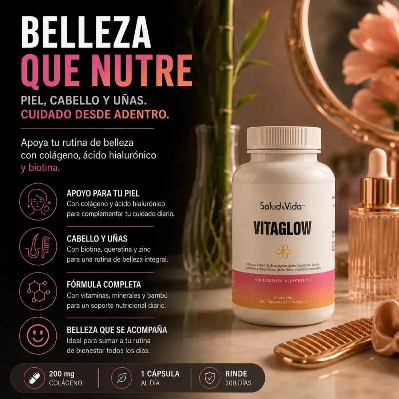 Salud&Vida MX - Vitaglow | Biotina, Colágeno, Ácido Hialurónico y
