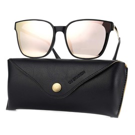 U.I STATION Square Sunglasses Womens Mens Oversized Mirrored lens U886 (Pink BLK)