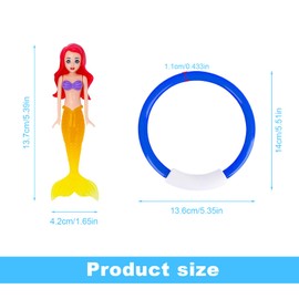 Shwdsy Diving Toy for Children, 4 Pieces Diving Rings with 4 Pieces Mermaid Water Toy, PVC Bath Toy, for Swimming Pool and Diving Training