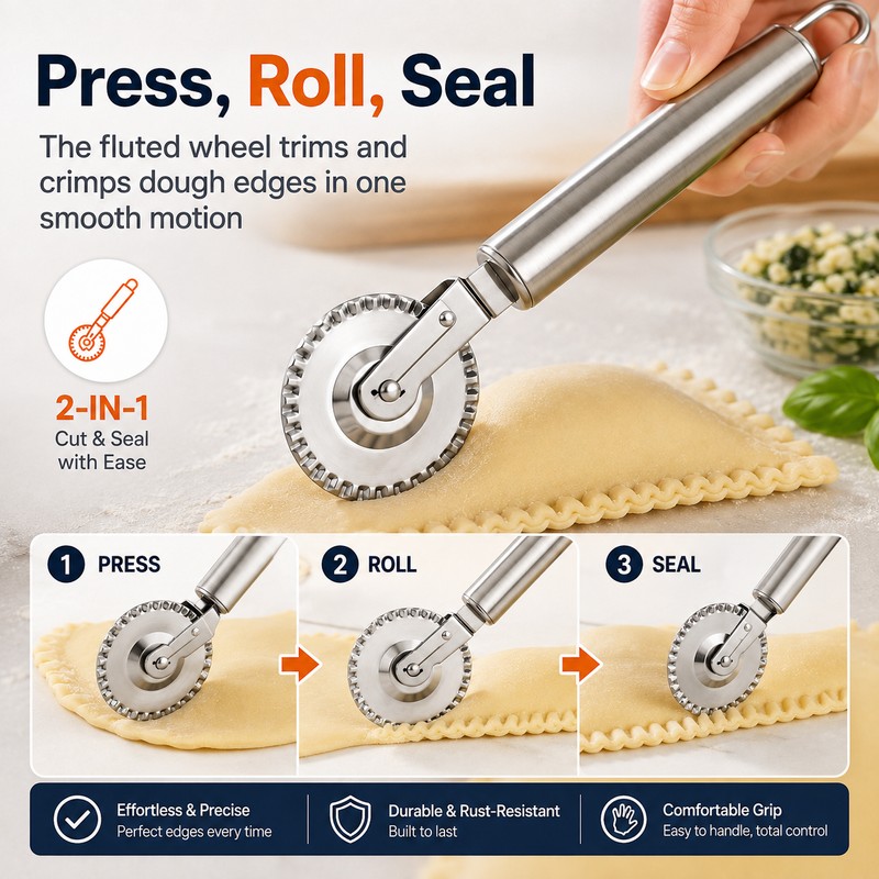 Pastry Rolling Cutter for Pies & Dumplings – Double-Sided Edge