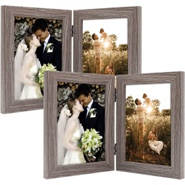 Golden State Art, 5x7 Double Picture Frame Vertical Hinged Photo Frame 2 Opening Folding Family Frames Collage, with Real Glass (5x7, Grey, 2-Pack)