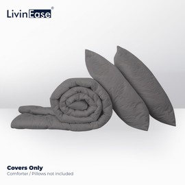 LivinEase Brushed Microfibre 135 x 200 Duvet Cover Sets - 100 GSM Grey 135 x 200 cm Duvet Cover with 1 Pillowcase (80 x 80 cm) - Super Soft, Durable, Hypoallergenic, Easy Care and Comfortable