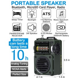 Shortwave Radio, HanRongDa Bluetooth Speaker Support MicroSD, FM MW WB SW Receiver with NOAA Alerts and Sleep Timer, Rechargeable Retro Analog Radios with Backlit and ATS Preset for Camping HRD700