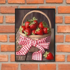 HMDIIMGE Food Diamond Painting for Adults, 5D Strawberries Full Drill Diamond Art Kit, DIY Floral Gem Painting Set, for Room Decor Bedroom Decor Gifts 12x16 inch