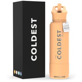 Coldest Insulated Water Bottle with Straw Lid - Stainless Steel Metal Insulated Bottle for Men & Women (Sahara Peach, 40 oz)