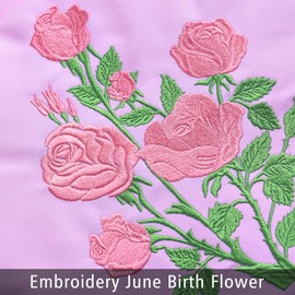 LParkin Birth Month Flower Embroidery Book Cover with Zipper, June Rose Birth Flowers Book Cover Fabric, Birthday Flower Book Bag Gifts for Book Lovers