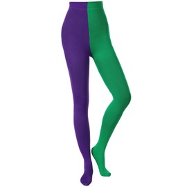 Ankelesz Two Tone Pantyhose Creative Pantyhose Stockings Mardi Gras Tights Novelty Thigh High Stockings Carnival Party Supplies (Purple green)