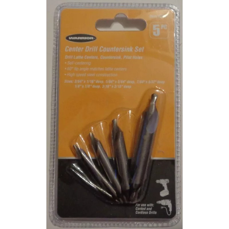 Warrior 5 Piece Center Drill Countersink Set 60 Degree Angle