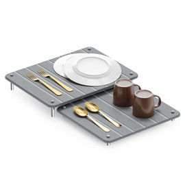 SpaceAid 2 Pack Stone Dish Drying Mats for Kitchen Counter, Expandable Absorbent Rack Dish Pad, Quick Dry Diatomaceous Earth Dishes Mat Tray, Absorbing Sink Stone Mat Board (Gray)