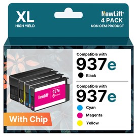 NewLift 937e Cartridges 937 XL with Chip Compatible with HP 937 Printer Cartridges Multipack 937XL for HP OfficeJet 9730 9120b 9110b 9720 9130b 9117b 9720b Printer Cartridges (4-Pack Black/Cyan