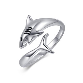 AXOMY Sterling Silver Adjustable Open Shark Ring - Ocean Gifts for Women & Men Shark Lovers