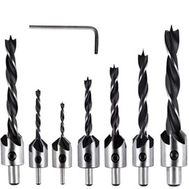 Bestgle Countersunk Drill Bit 7 Chamfering Cutter, Countersunk Hole Cone, Counterbore Hole Trimmer, DIY Tool, Woodworking Drill, Set for Carpentry with Hex Wrench 0.12, 0.2, 0.2, 0.2, 0.2, 0.3, 0.3, 0.4, 0.3, 0.4 inches (3, 4, 5, 6, 8, 10 mm)