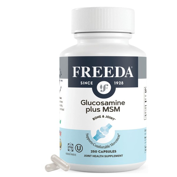 FREEDA Glucosamine MSM - Vegan Glucosamine with MSM Supplement - Bone & Joint Health Supplement - Vegetarian Glucosamine Without Shellfish - Bone & Joint Supplement for Mobility (250 Capsules)