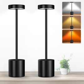 Swinerton Set of 2 LED Table Lamps Eye-Caring Battery Powered Desk Lamp Bedside Reading 3-Colors Wireless Dimmable Light for Nightstand Bedroom Living Room Home Office Up to 72h Cordless Lighting