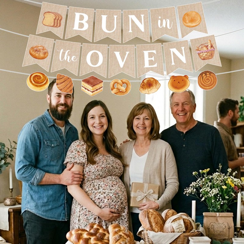 EUOYUFO 3pcs Bun in the Oven Burlap Banners Bun in