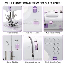 Sewing Machine for Beginners with 12 Built-in Stitches, Mini Sewing Machine with Foot Pedal, High-Low Speeds, Portable and Sewing Enthusiasts (505)