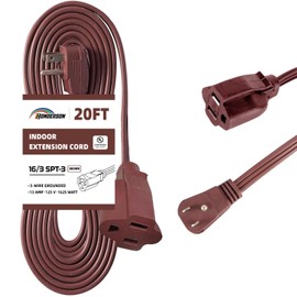 HONDERSON Flat Plug Extension Cord, UL Listed, Indoor Extension Cord 16 Gauge 20FT Brown, 16/3 SPT-3 13A 3 Prong Grounded Power Cord for Home, Office