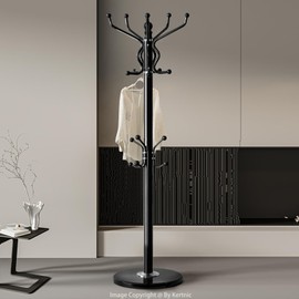 Kertnic Freestanding Coat Rack with 18 Hooks & Marble Base - Heavy Duty Metal Hall Tree Stand for Entryway, Hats, Coats, Bags Rack- Modern Hanger Organizer for Home, Office, Dorm (18 hooks -Black)
