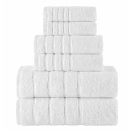 Elegant Comfort 4 Lines Viscose Stripe 6-Piece Premium Towel Set - 100% Turkish Cotton High Absorbent Luxury Bathroom Towels – Includes 2 Washcloths, 2 Hand Towels and 2 Bath Towels Set, White