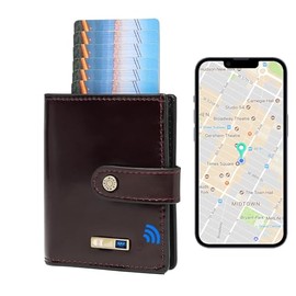 Anti-Lost Bluetooth Wallet Tracker，Trackable Wallet for Men with Aluminum Cardholder Mens Slim，Leather Mens Wallet with ID Window Credit Card Holder Pocket (Burgundy)