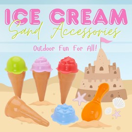 Toyland® 9 Piece Ice Cream Play Set - 4 Interchangeable Ice Scream Flavours, 4 Cones & 1 Scoop - Garden & Beach Toys - Pretend Kitchen Food