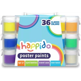 Happido Poster Paints 36 Classic Colors Non-Toxic Brightly Colored 15 ml Paint