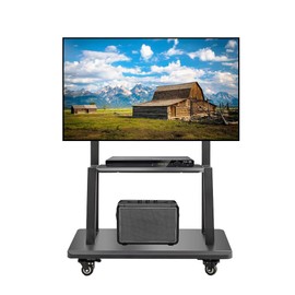 Hellsehen Mobile TV Stand,Rolling TVs Cart on Wheels Height Adjustable Heavy-Duty Floor Stand Base for 32-75 Inch LCD LED OLED Flat Panel Screens Smartboard Movable Holds up to 220lbs with Shelf