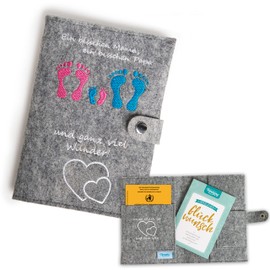Homery Cover for "Mutterpass" (German document held by expectant mothers) made of Felt, High Quality Gift for Pregnancy, Birth or Baby Shower - Multiple Compartments and Fastener