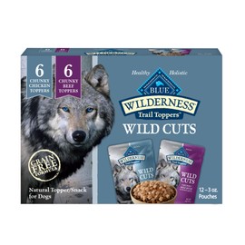 Blue Buffalo Wilderness Trail Toppers Wild Cuts Wet Dog Food Variety Pack, High-Protein & Grain-Free, Made with Natural Ingredients, Chicken and Beef Flavors, 3-oz Pouches, (12 Count, 6 of Each)
