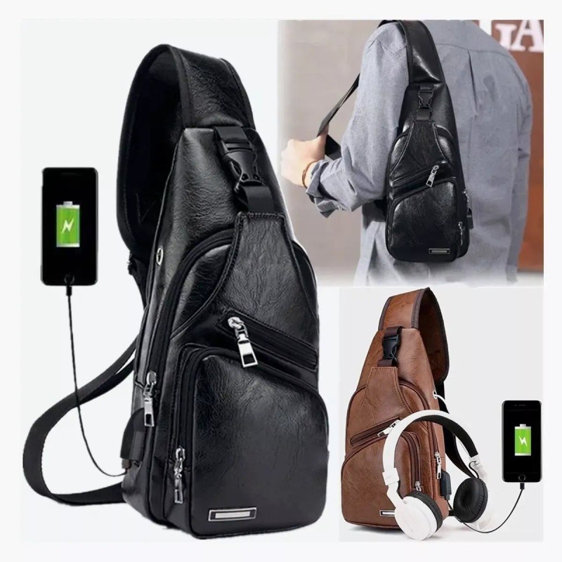 Dolores Pechera Mochila Antirrobo Usb Cuero Bandolera Cruzada Hombro