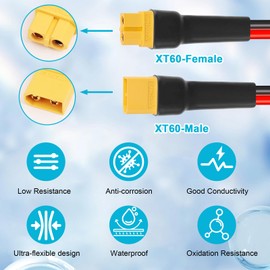 Kimbluth 10AWG 15FT XT60 Extension Cable 2 3 5 10 15 20 25 30 35 40 50 75 100FT XT60 Female to Male Connector for Portable Power Station Solar Panel RC Battery