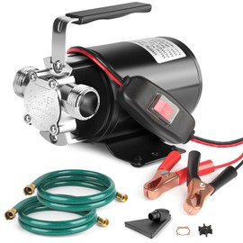 FIDISP 12 Volt Water Pump, Portable Transfer Pump, 330GPH Larger Flow, 1/10HP Electric Utility Pump with On/Off Switch, 2 * 6’ Water Hose Kit for Garden Pools Aquariums Hot Tub