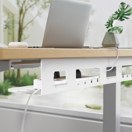 PEGZONE Under Desk Cable Management Tray, 31.5 Inches Metal Cord Organizer Rack, Desk Tray for Power Strip, Cord, Wire, Easy Mounting Cable Management Under Table for Home Office, White