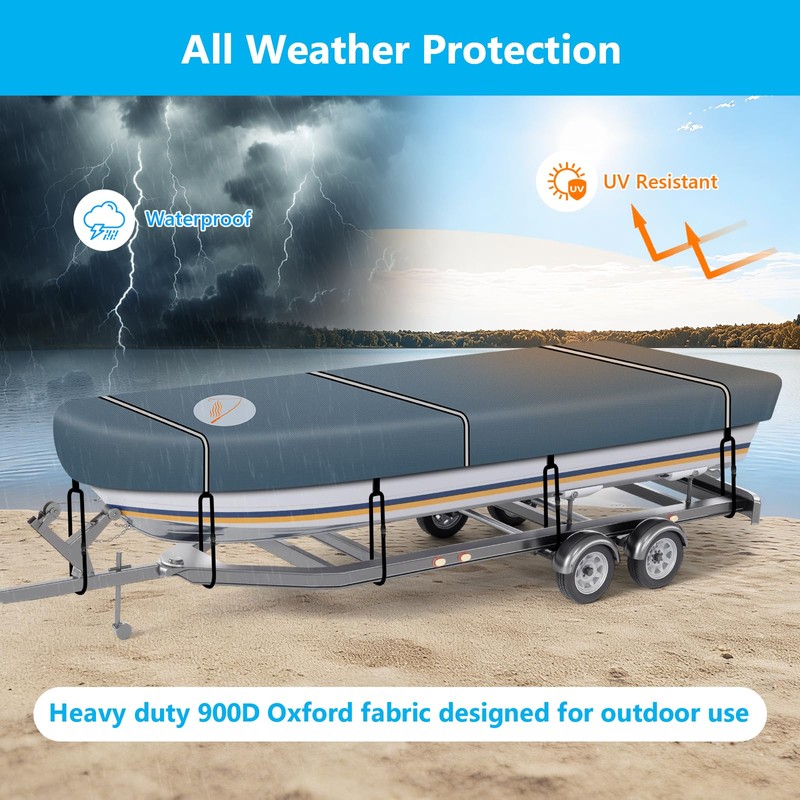CEMOFE Jon Boat Cover 14-16 ft, 900D Heavy Duty Waterproof
