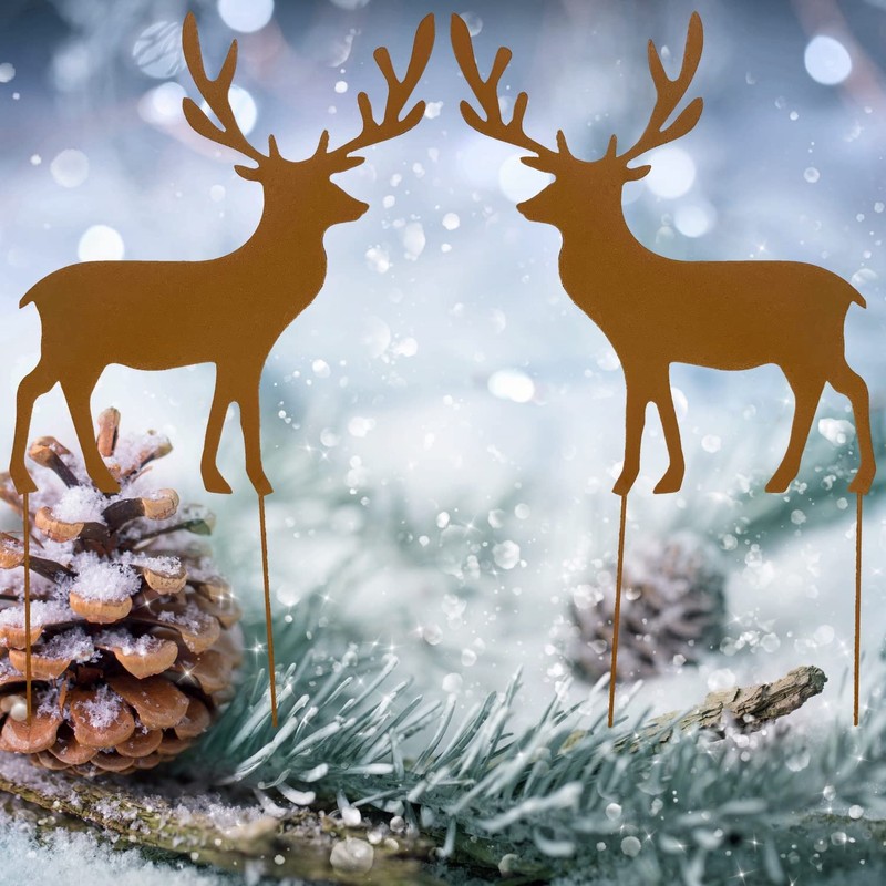 KRONLY Set of 2 Reindeer Rust Stakes Metal 32 cm