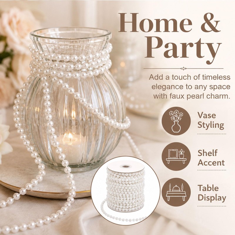 Tinminx 16.4Ft Faux Pearl Beads Garland, 5M White 5mm Plastic