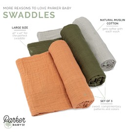 Parker Baby Swaddle Blankets - 3 Pack of 100% Cotton Muslin Swaddle Blankets for Baby Boys and Girls - Unisex/Gender Neutral - Estes Set
