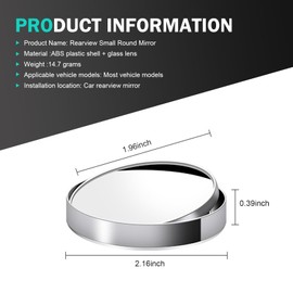 yorpyep 2 PCS Blind Spot Mirror, 360 Degree Adjustable Mirror with Expanded Vision, High-Definition Glass Round Self-adhesive Auxiliary Reversing Accessories, for Most Cars Trucks (Black)