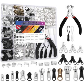 MAPVOLUT 280-Piece Universal Zipper Repair Kit - Fix Jackets, Luggage, Backpacks & Outdoor Gear! Includes Metal Sliders, Pulls, Stoppers, Pliers & Case (Black/Silver)