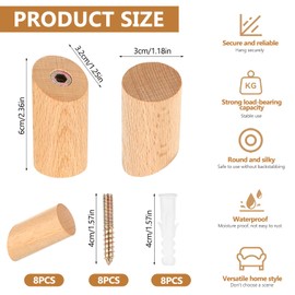 Pack of 8 Coat Hooks Wooden Single Vintage Wall Hooks Wooden Hooks Rustic Coat Hooks Wall Wood for Hanging Clothes Hat Towel Holder in Bedroom Hallway Bathroom Kitchen