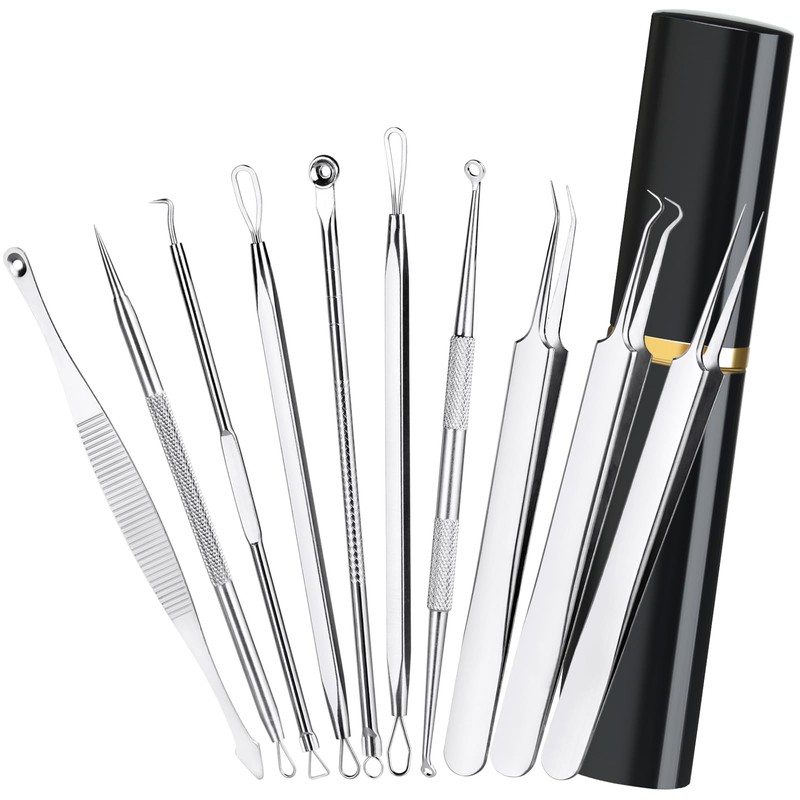 Pimple Popper Tool Kit,10 Pcs Professional Blackhead Remover Comedones Extractor
