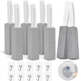 Piedra Pómez de Limpieza con Mango Limpiador de Inodoro - Cepillo de Baño Escobilla de Baño, Piedra Pómez Limpiadora de Taza de Inodoro para Eliminar Sarro y Manchas (8 Piedra Pómez+10 Ganchos)