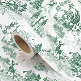 WRAPAHOLIC Toile Vintage Christmas Wrapping Paper - Mini Roll - 17 Inch x 16.5 Feet - Santa Toile de Jouy Green Christmas Wrapping Paper for Xmas Holiday, Party Celebration