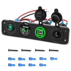 Nilight - Panel de enchufe de carga de encendido/apagado 4 en 1, doble toma USB, toma de corriente, voltímetro LED, enchufe para encendedor de cigarrillos con iluminación LED,