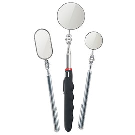 Telescoping Inspection Mirror with Rotating Head,Extendable Mechanic Mirror with Long Handle and Clip-On Design for Mechanics, Dentists, Auto, Boat (2.05in Round &1.18in Round & 1.02 * 1.97in Oval)