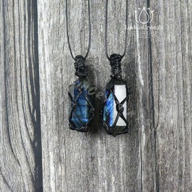 Hadnmade Natural Labradorite Warp Double Point Pendant Healing Balance Amulet Necklace