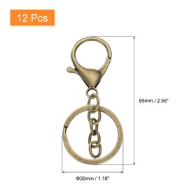 uxcell Lobster Claw Clasps Keychain, 12 Pcs Lobster Claw Clasp Hook with Flat Split Keychain Ring and Chain for DIY Craft Key Chain Accessories, Bronze