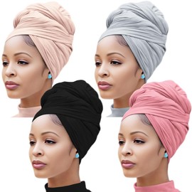Nonbongoy 4PCS Head Wraps for Black Women Stretch Headwraps Large Hair Wraps Hijab Scarves for Muslim Head Scarf Turban Headbands